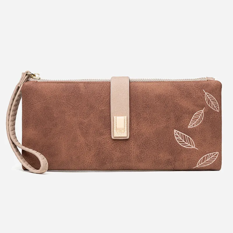 Triple Fold Long Clutch For Women Vintage Frosted Leather Wallet