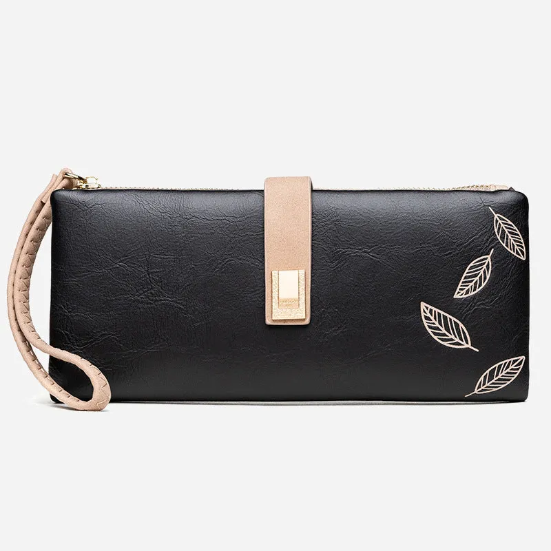 Triple Fold Long Clutch For Women Vintage Frosted Leather Wallet