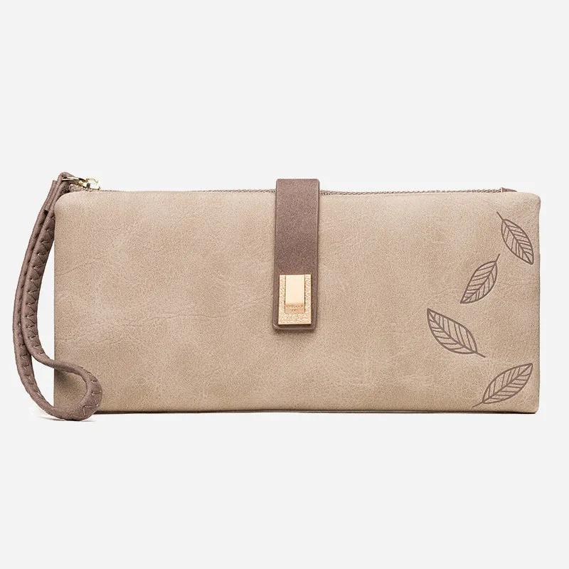 Triple Fold Long Clutch For Women Vintage Frosted Leather Wallet
