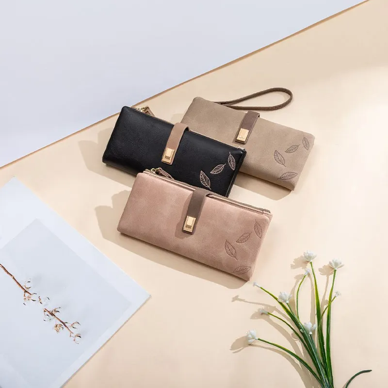 Triple Fold Long Clutch For Women Vintage Frosted Leather Wallet