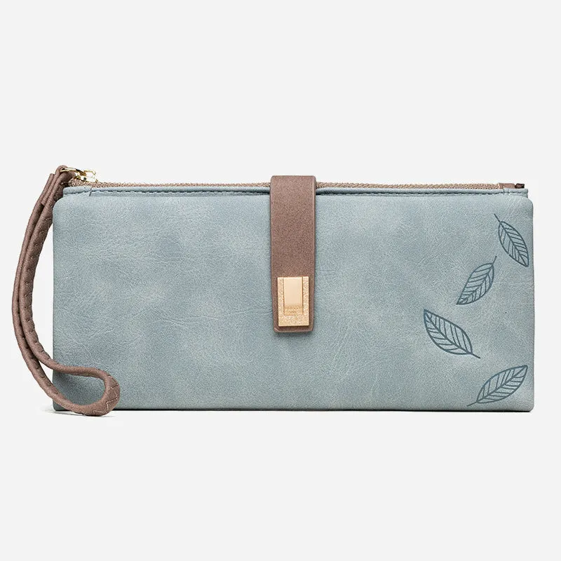 Triple Fold Long Clutch For Women Vintage Frosted Leather Wallet