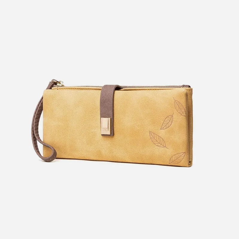 Triple Fold Long Clutch For Women Vintage Frosted Leather Wallet