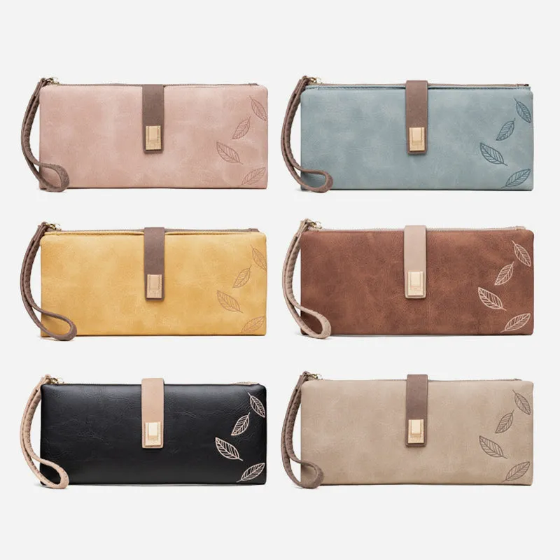 Triple Fold Long Clutch For Women Vintage Frosted Leather Wallet