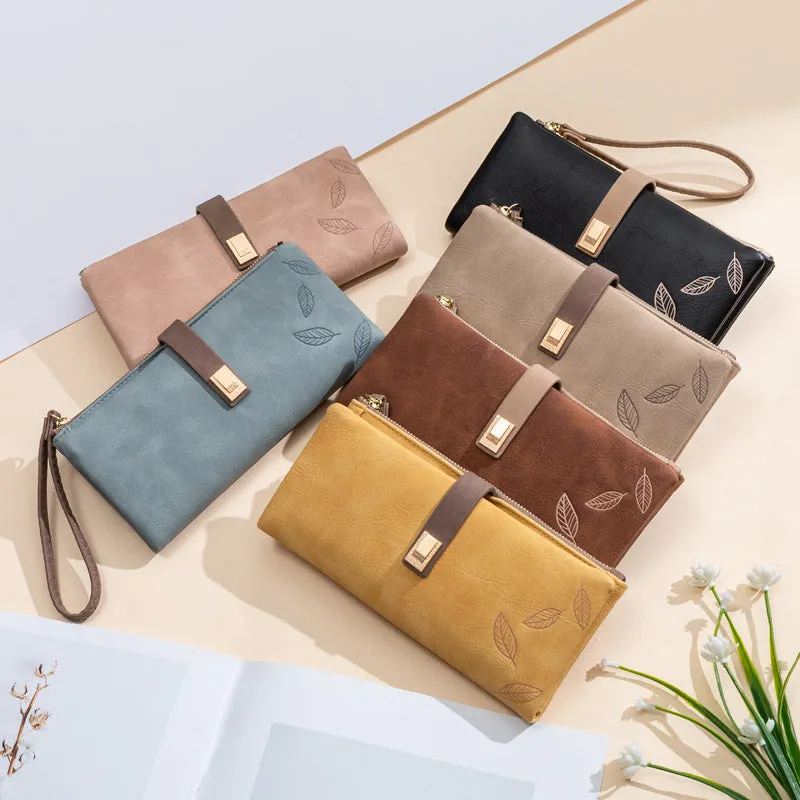 Triple Fold Long Clutch For Women Vintage Frosted Leather Wallet