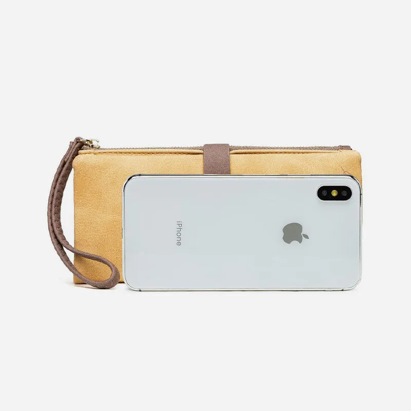 Triple Fold Long Clutch For Women Vintage Frosted Leather Wallet