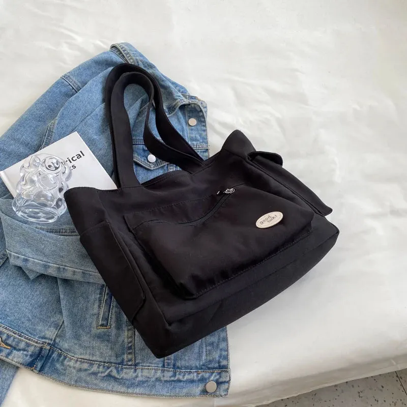 UAKISS  -  Quality Big Tote Bags For Women Canvas Fabric Pure Color Multi-pocket Large Capacity Shoulder Shoppers 2024 New Fashion Handbags