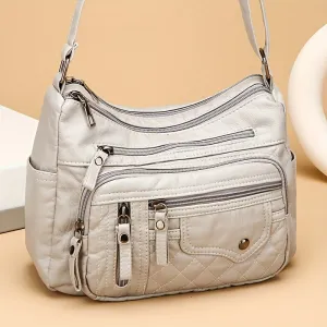 Uakiss  Soft Vegan Crossbody Bag | Fashionable Women's Multi-Pocket Tote Wallet with Multiple Zippers