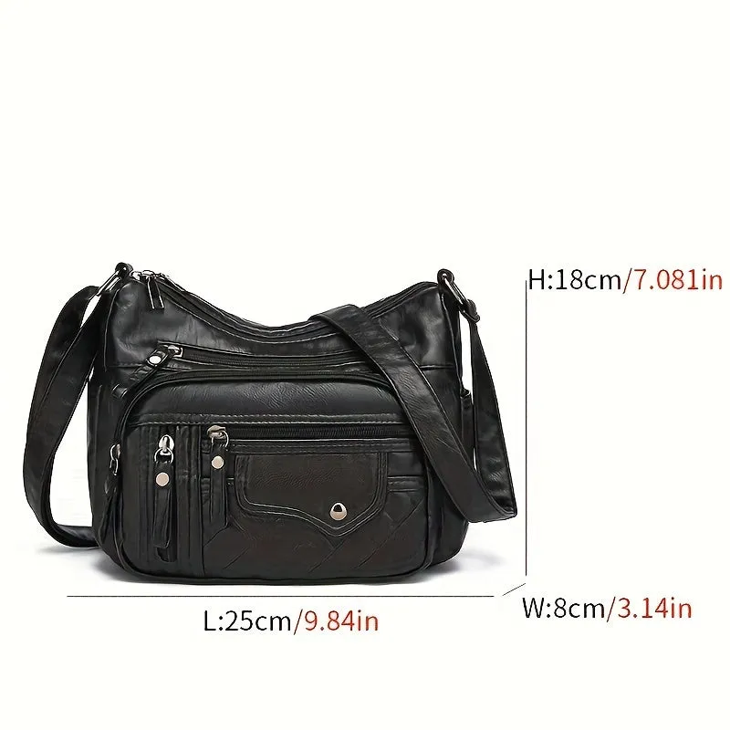 Uakiss  Soft Vegan Crossbody Bag | Fashionable Women's Multi-Pocket Tote Wallet with Multiple Zippers