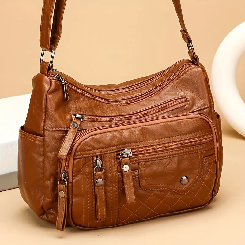 Uakiss  Soft Vegan Crossbody Bag | Fashionable Women's Multi-Pocket Tote Wallet with Multiple Zippers
