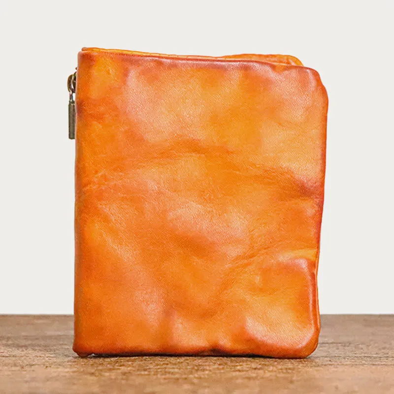 Vegetable Tanned Leather Wallet Women Men Retro Vertical Multifunctional Purse