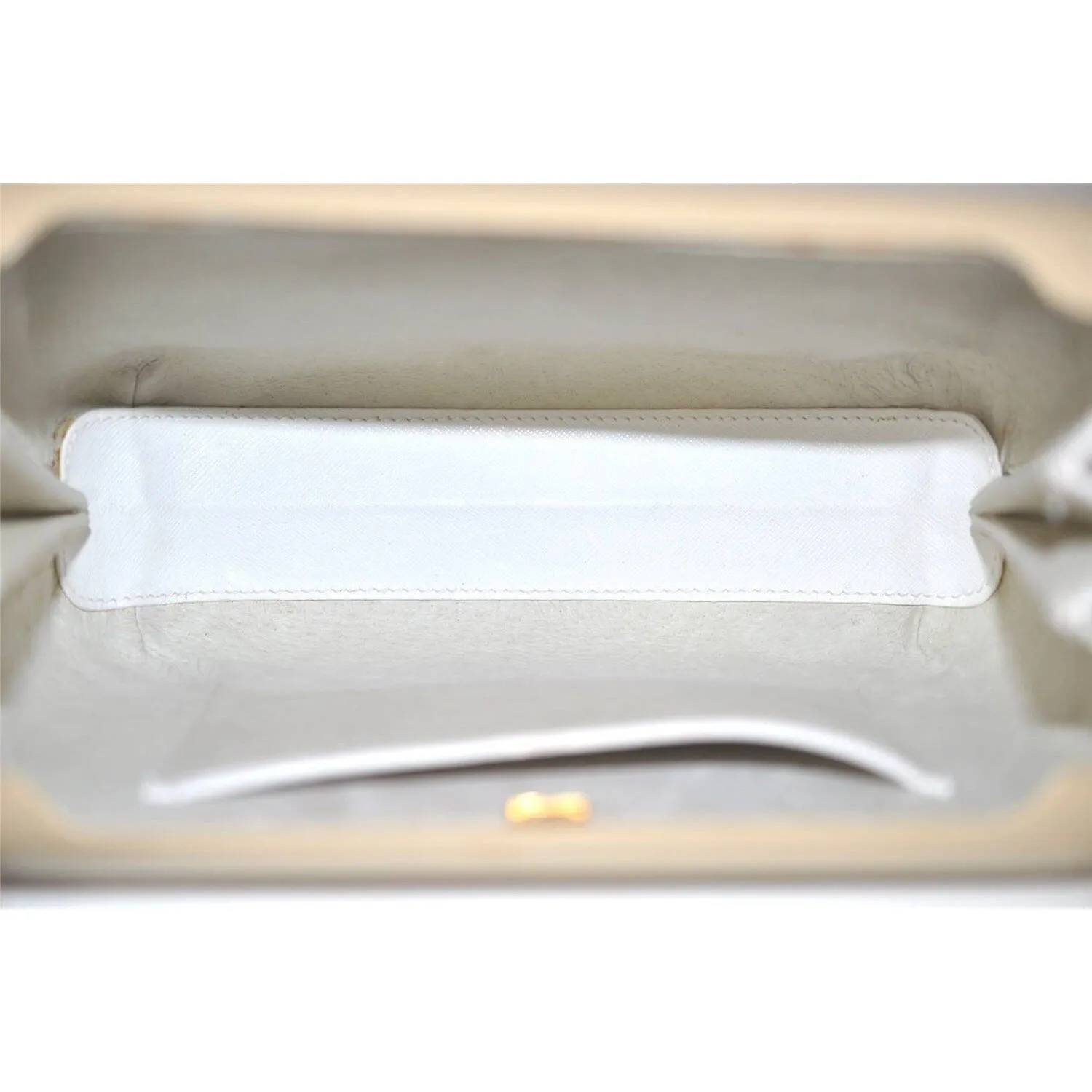 Vintage Gucci beige Lucite boxy, hard, clam shell style cross body/shoulder purse with a white leather flap top and gold horse-bit accents