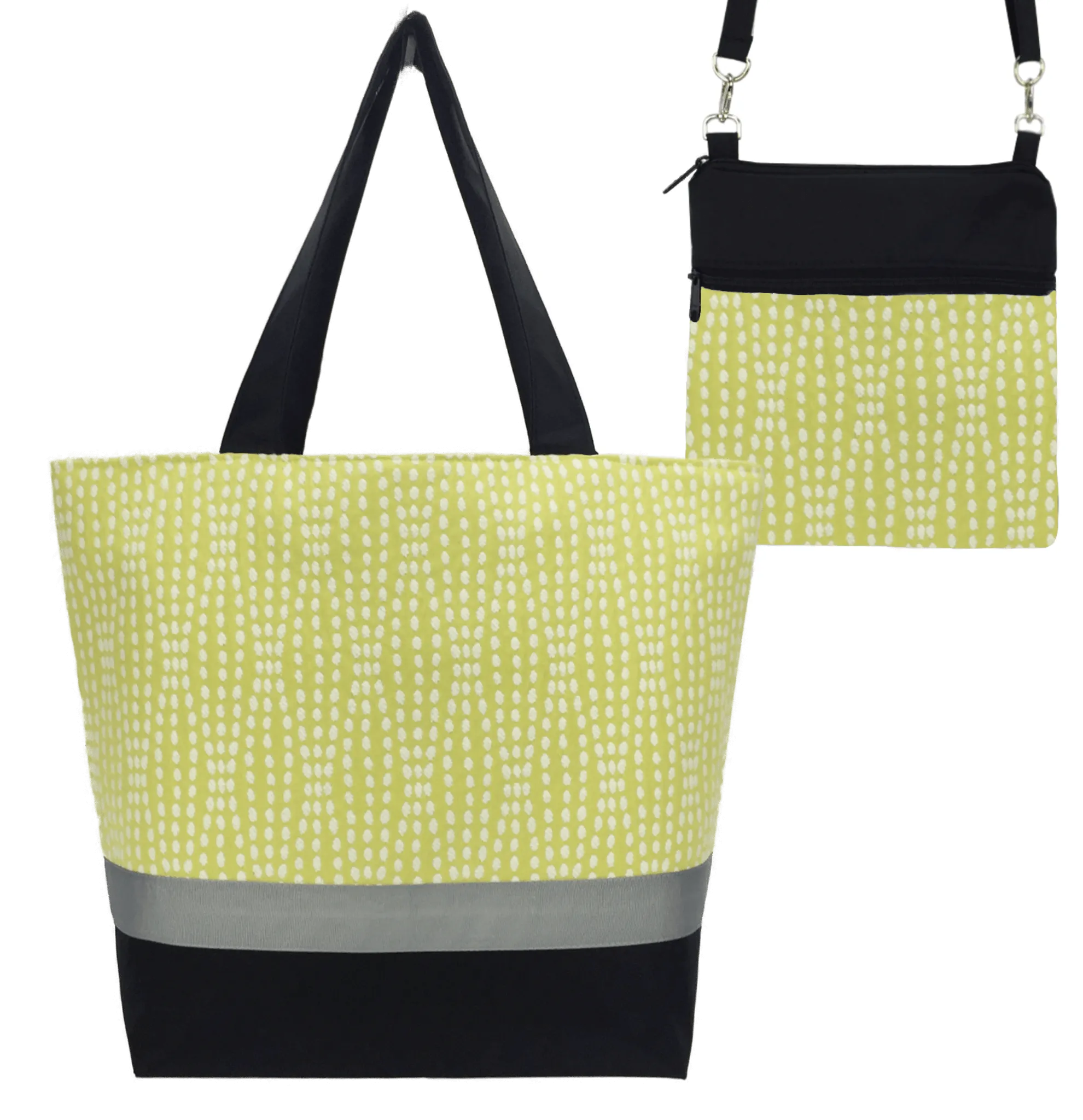 Wavy Dots in Yellow | Black Nylon | Tote Bag Set