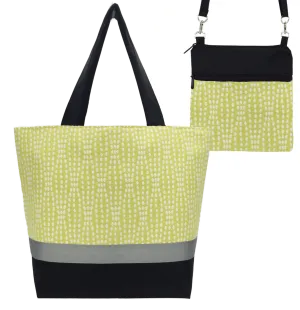 Wavy Dots in Yellow | Black Nylon | Tote Bag Set