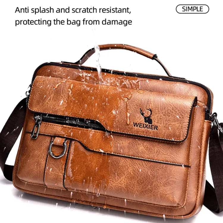 WEIXIER Men Shoulder Bag Retro Leather Laptop Business Casual Bag(Horizontal Light Brown)