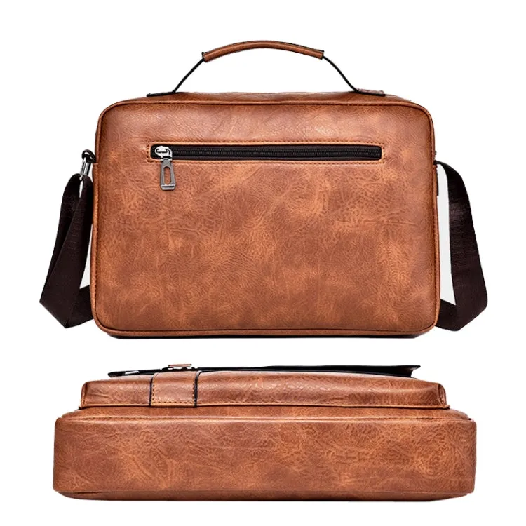 WEIXIER Men Shoulder Bag Retro Leather Laptop Business Casual Bag(Horizontal Light Brown)