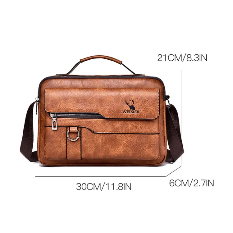 WEIXIER Men Shoulder Bag Retro Leather Laptop Business Casual Bag(Horizontal Light Brown)