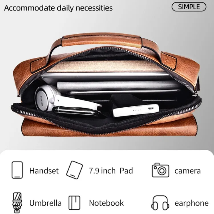 WEIXIER Men Shoulder Bag Retro Leather Laptop Business Casual Bag(Horizontal Light Brown)