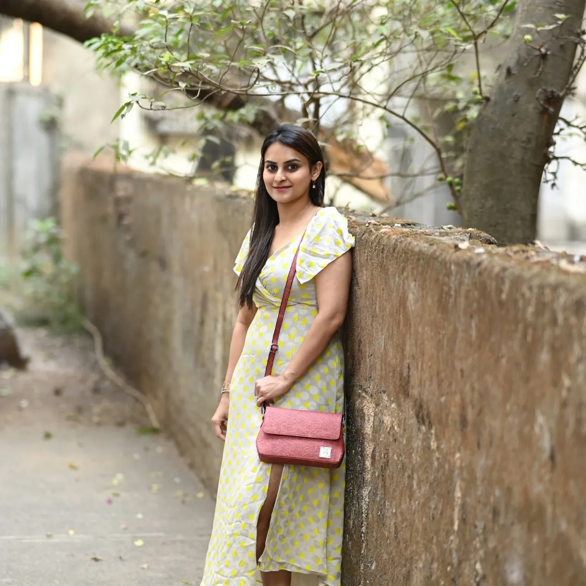Women Cross Body Stylish Bag | Coconut Leather | Multi Pocket | Madder Red