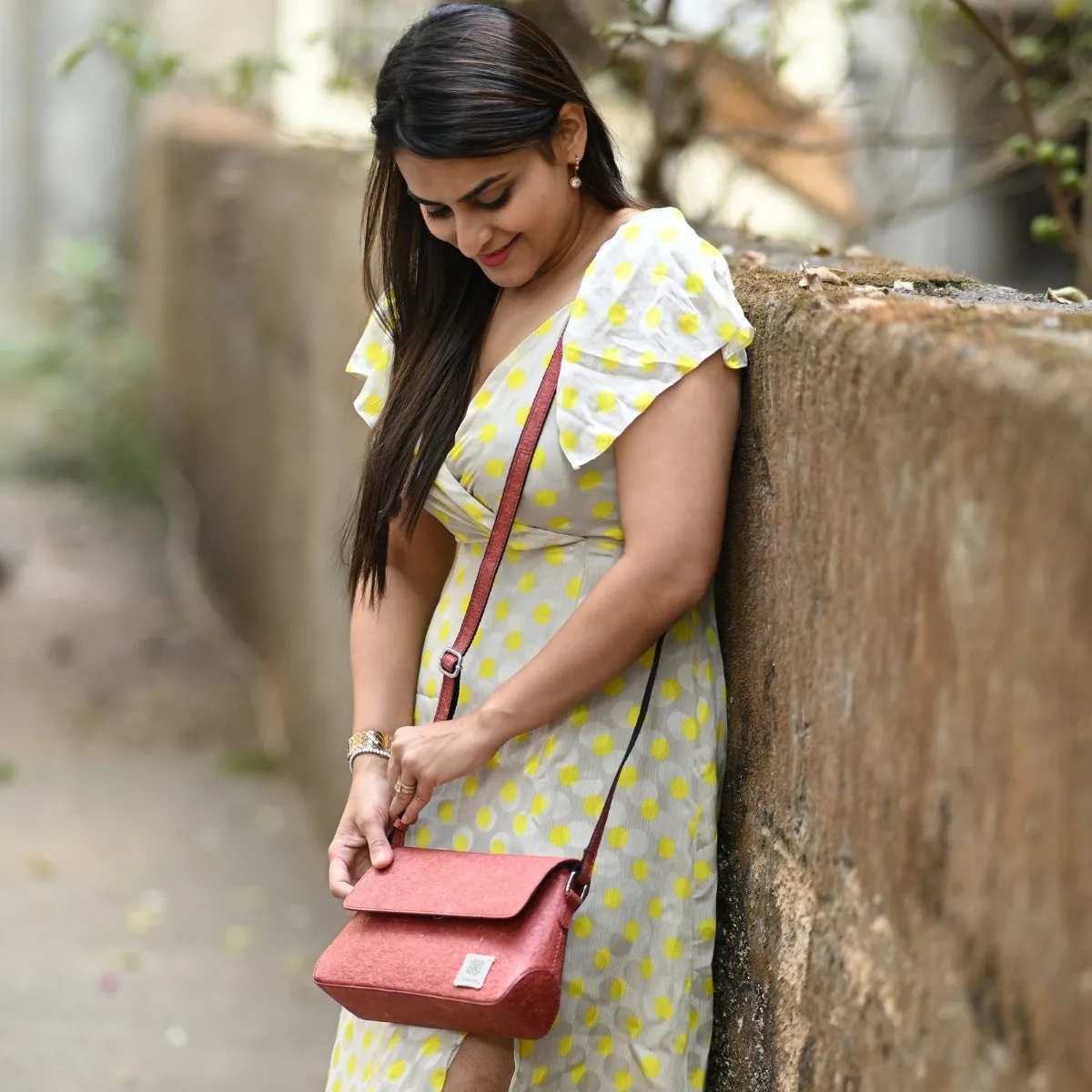 Women Cross Body Stylish Bag | Coconut Leather | Multi Pocket | Madder Red